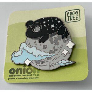 Frog Tree Onion Frog Enamel Pin Black & Silver Moon Design